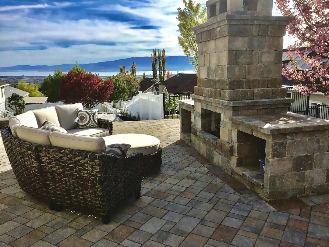 Pleasant Grove Outdoor Living: Stone Fireplace & Paver Patio