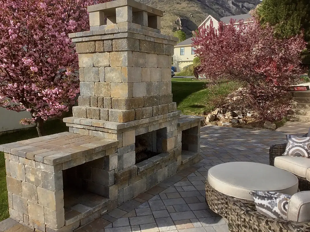 Pleasant Grove Outdoor Living: Stone Fireplace & Paver Patio